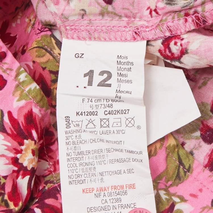 Pre Owned Kenzo Kids Pink Floral Print Cotton Dress 12M