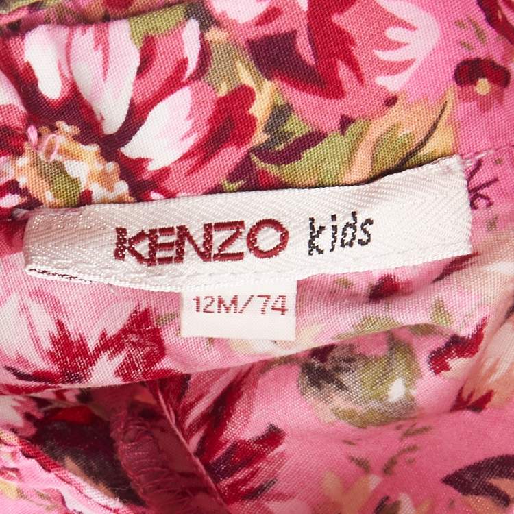 Pre Owned Kenzo Kids Pink Floral Print Cotton Dress 12M