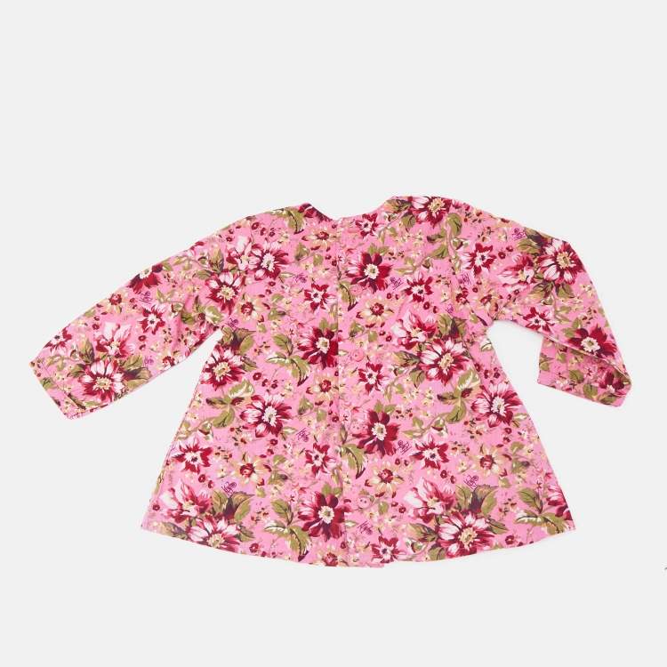 Pre Owned Kenzo Kids Pink Floral Print Cotton Dress 12M