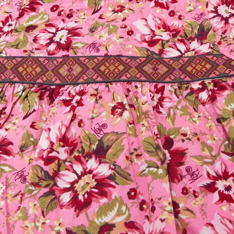 Pre Owned Kenzo Kids Pink Floral Print Cotton Dress 12M