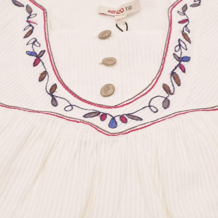 Pre Owned Kenzo White Embroidered Cotton Sleeveless Top 10 Yrs