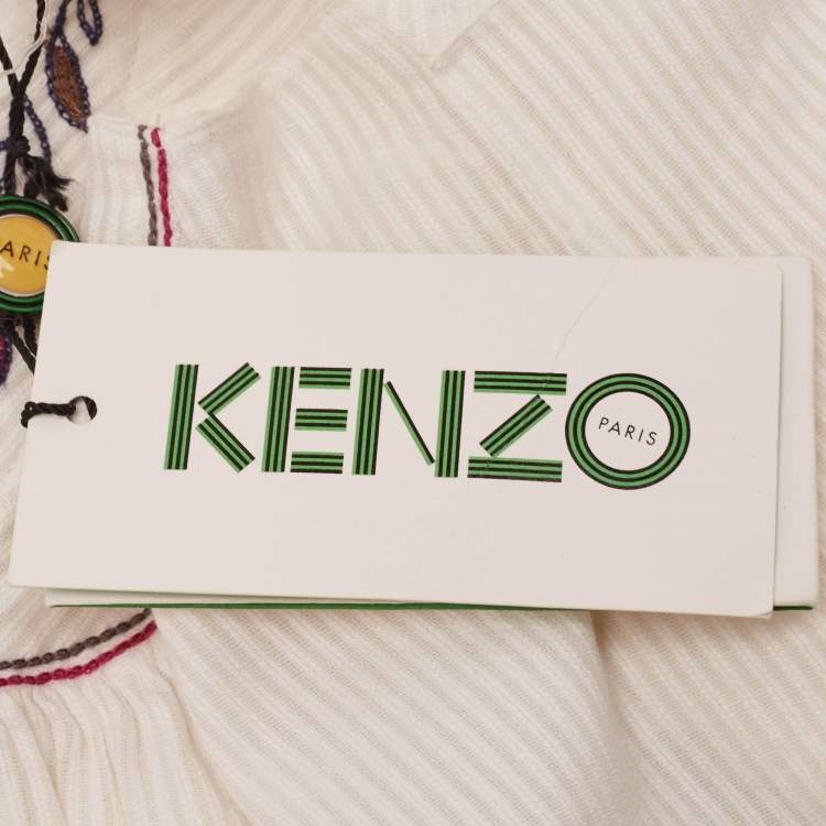 Pre Owned Kenzo White Embroidered Cotton Sleeveless Top 10 Yrs