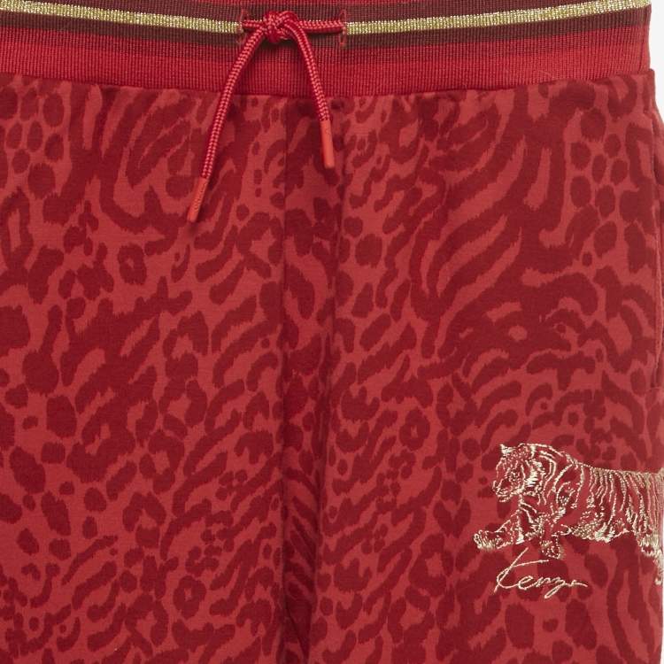 Pre Owned Kenzo Kids Red Leopard Print Cotton Joggers 6 Yrs 