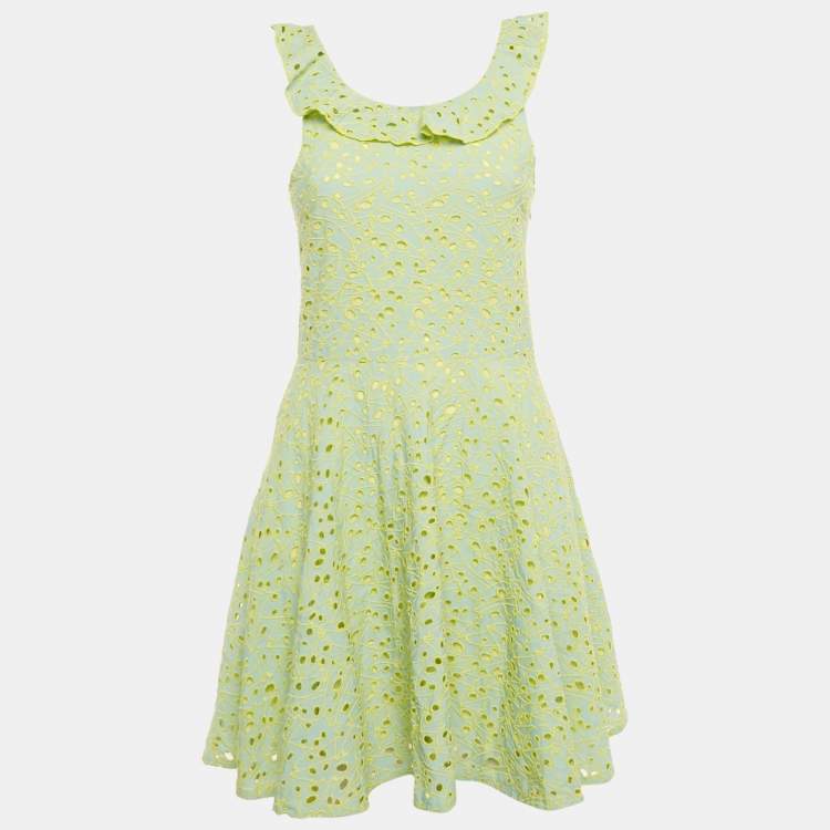 Pre Owned Kenzo Blue/Yellow Broderie Anglaise Cotton Dress 12 Yrs