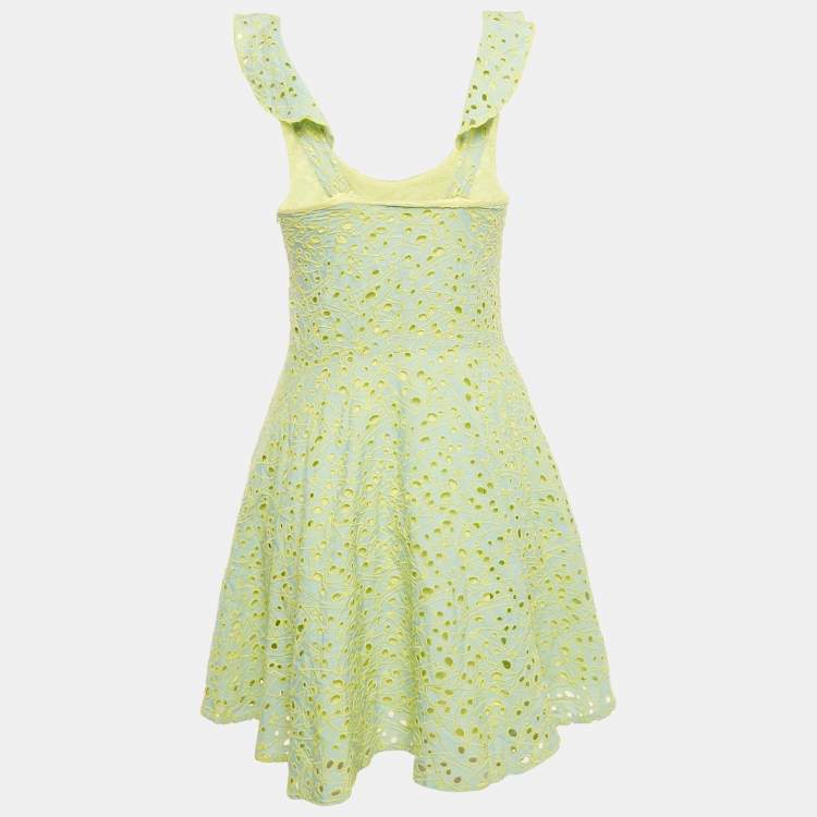 Pre Owned Kenzo Blue/Yellow Broderie Anglaise Cotton Dress 12 Yrs