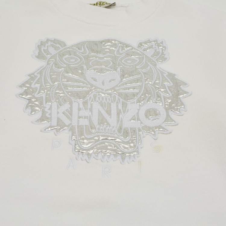 Pre Owned Kenzo Kids White Tiger Embroidered Cotton Sweatshirt 4Yrs