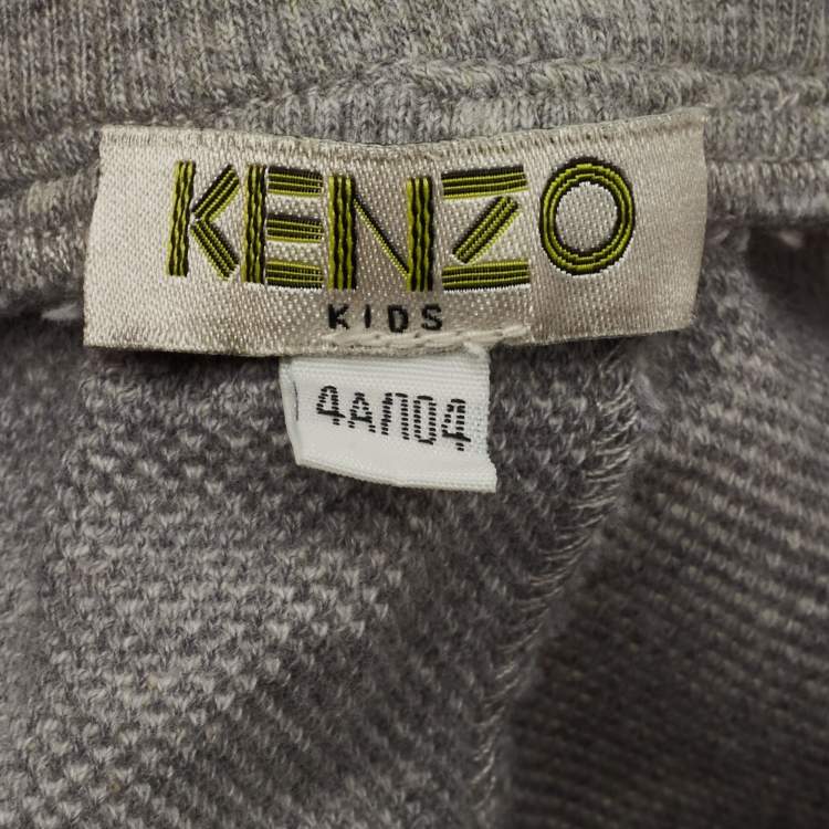 Pre Owned Kenzo Kids Grey Logo Applique Cotton Joggers 4Yrs