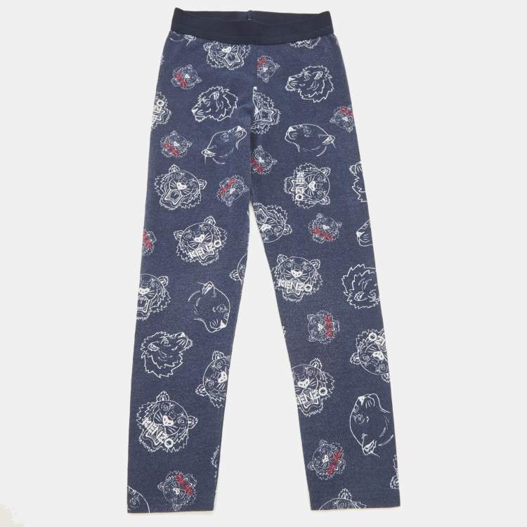 Pre Owned Kenzo Kids Blue Logo Print Jersey Leggings 5Yrs