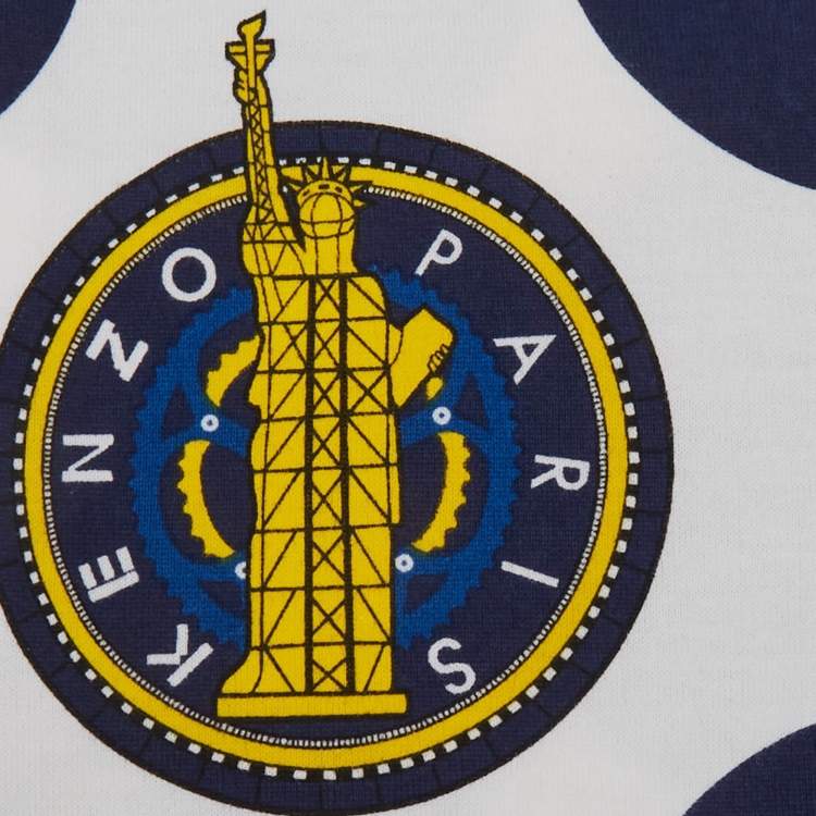 Pre Owned Kenzo Kids White/Blue Polka Dots Print Cotton Top 4Yrs