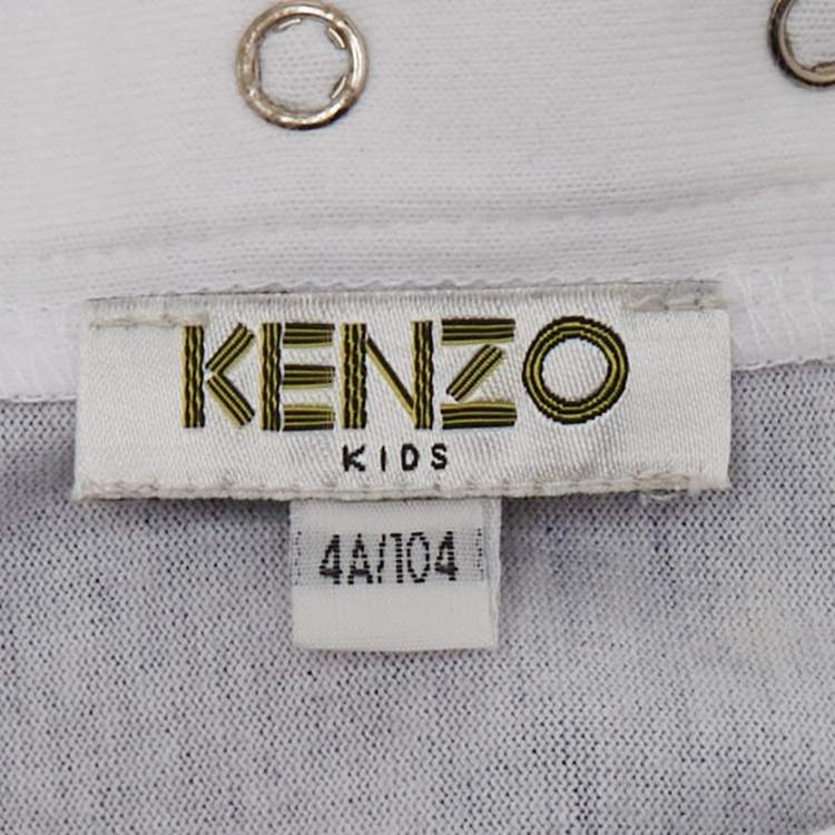 Pre Owned Kenzo Kids White/Blue Polka Dots Print Cotton Top 4Yrs