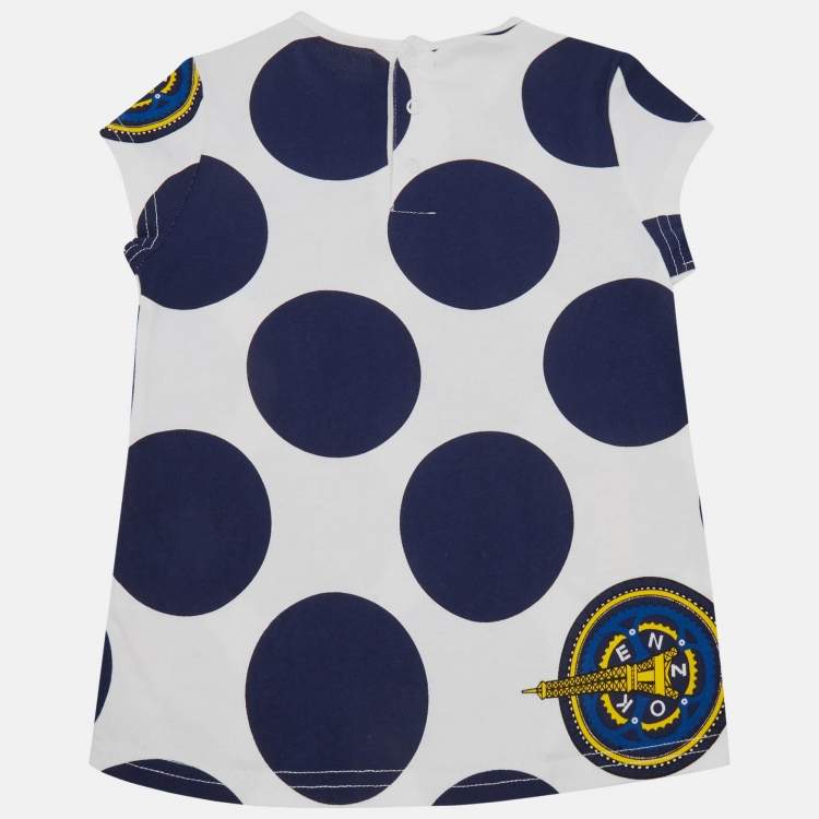 Pre Owned Kenzo Kids White/Blue Polka Dots Print Cotton Top 4Yrs