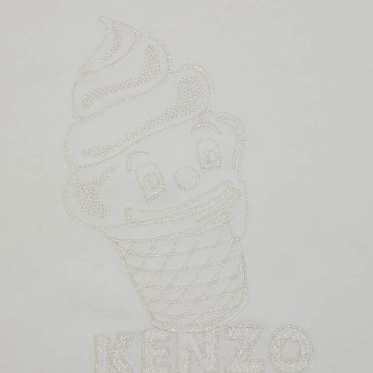 Pre Owned Kenzo Kids White Jersey Embroidered Logo T-Shirt 2 Yrs