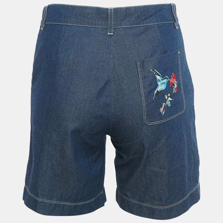 Pre Owned Lanvin Kids Blue Pocket Embroidered Chambray Shorts 14Yrs