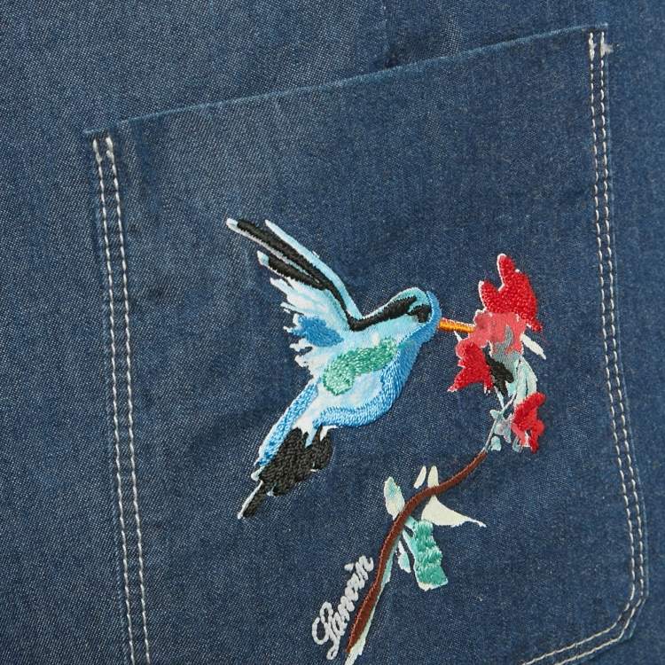 Pre Owned Lanvin Kids Blue Pocket Embroidered Chambray Shorts 14Yrs