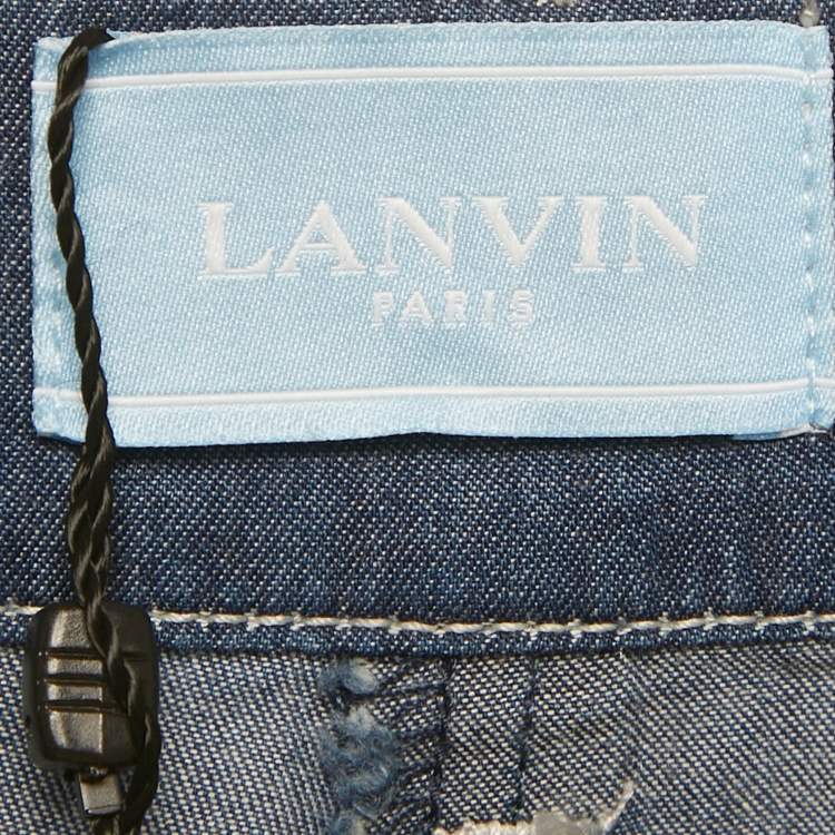 Pre Owned Lanvin Kids Blue Pocket Embroidered Chambray Shorts 14Yrs
