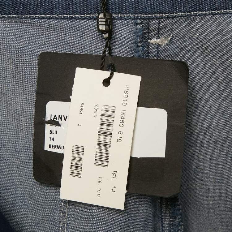 Pre Owned Lanvin Kids Blue Pocket Embroidered Chambray Shorts 14Yrs