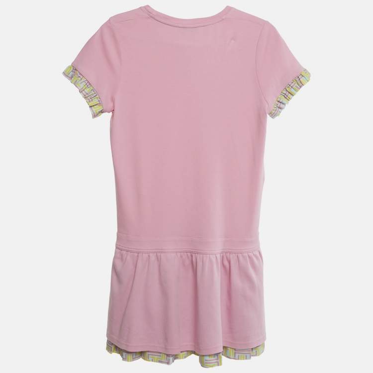 Pre Owned Lanvin Kids Pink Logo Print Cotton Dress 14 Yrs 