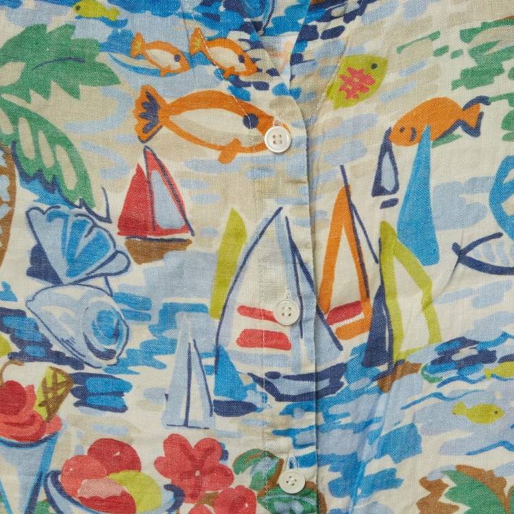 Pre Owned Loro Piana Kids Blue Printed Linen Shirt 4Yrs