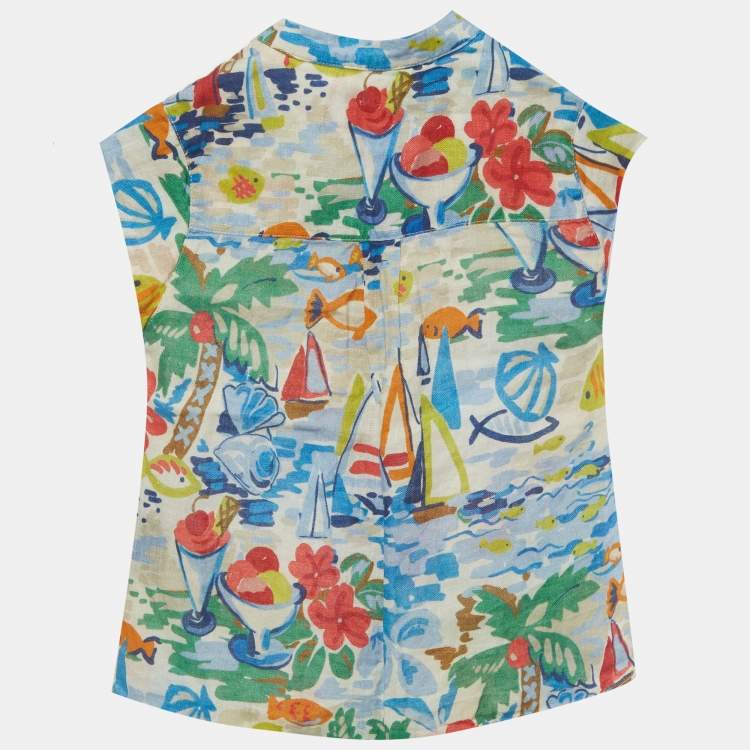 Pre Owned Loro Piana Kids Blue Printed Linen Shirt 4Yrs