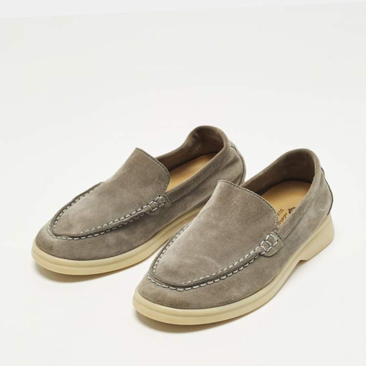 Pre Owned Loro Piana Summer Walk Size 28 Grey Suede Loafers
