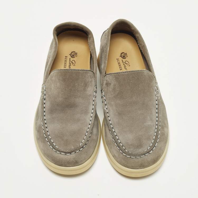 Pre Owned Loro Piana Summer Walk Size 28 Grey Suede Loafers
