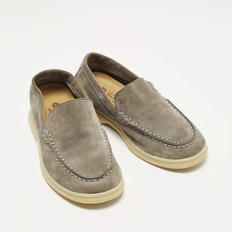 Pre Owned Loro Piana Summer Walk Size 28 Grey Suede Loafers