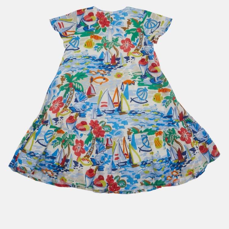 Pre Owned Loro Piana Multicolour Vacation Print Ruffle Dress 4Yrs
