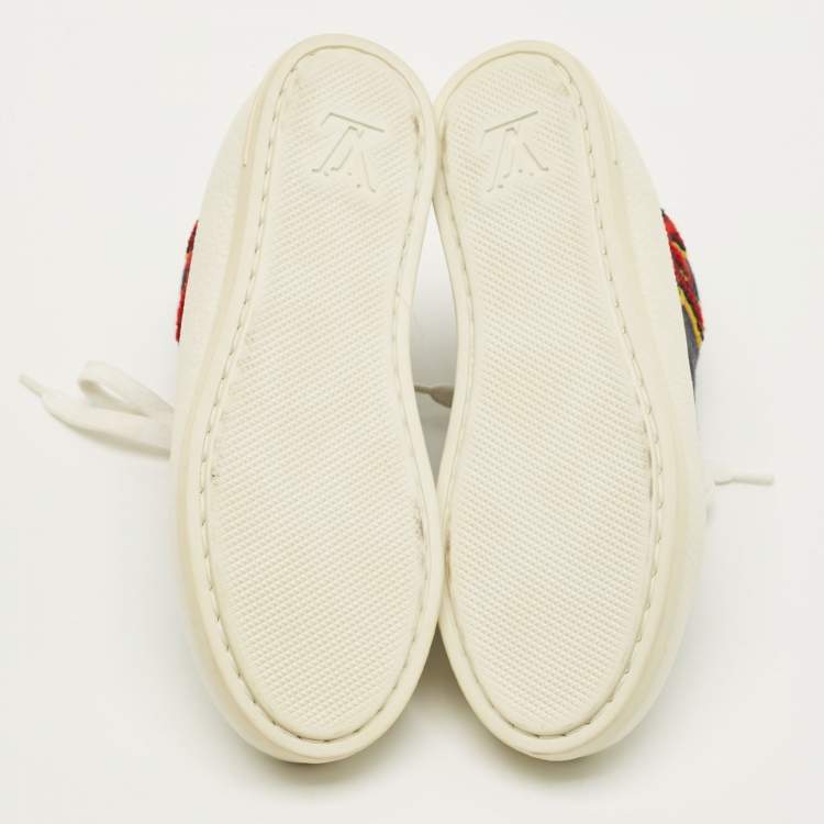 Pre Owned Louis Vuitton Fastball  Size 31 White/Blue Leather and Canvas High Top Sneakers