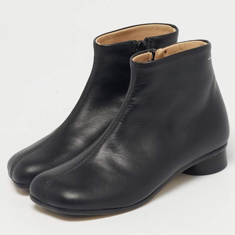 Pre Owned Maison Martin Margiela Black Leather Ankle Boots Size 29