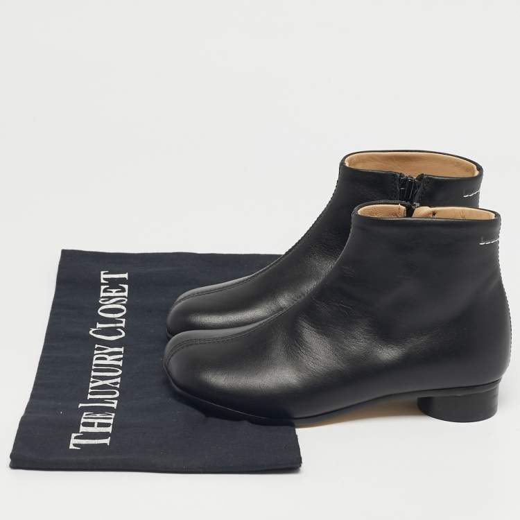 Pre Owned Maison Martin Margiela Black Leather Ankle Boots Size 29