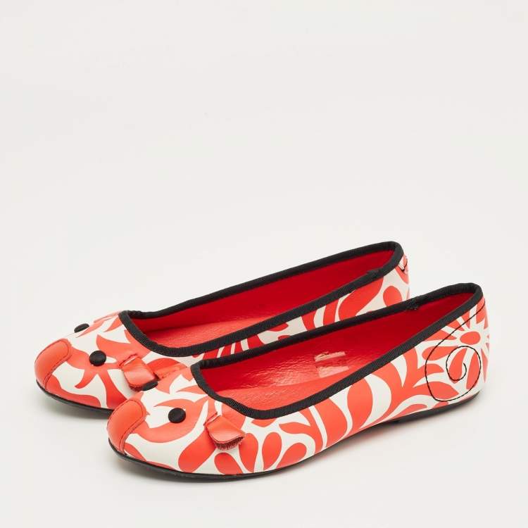Pre Owned Marc Jacobs Red/White Leather Mouse Ballet Flats Size 35