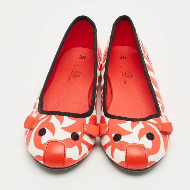 Pre Owned Marc Jacobs Red/White Leather Mouse Ballet Flats Size 35
