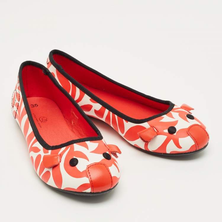 Pre Owned Marc Jacobs Red/White Leather Mouse Ballet Flats Size 35