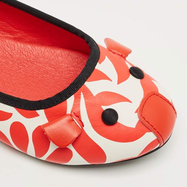 Pre Owned Marc Jacobs Red/White Leather Mouse Ballet Flats Size 35