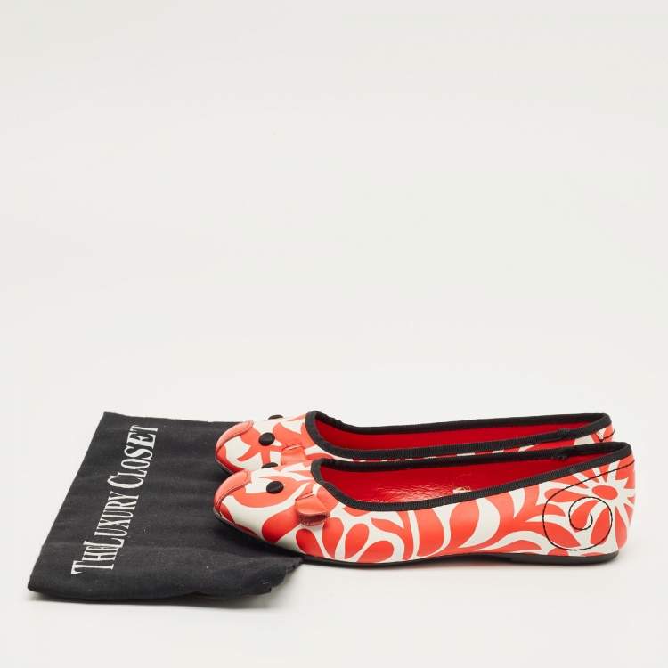 Pre Owned Marc Jacobs Red/White Leather Mouse Ballet Flats Size 35