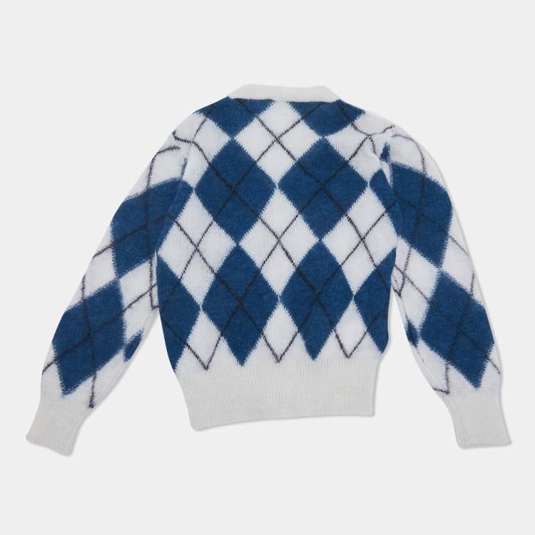 مملوكة مسبقًا Marni Kids Blue/White Argyle Wool Cardigan 6Yrs