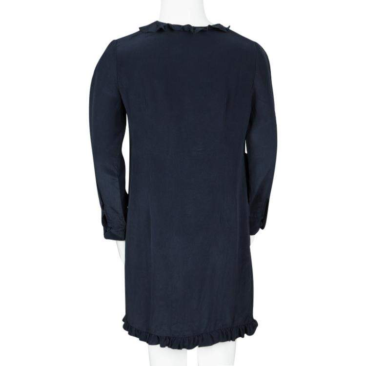 Pre Owned Marni Navy Blue Silk Ruffle Trim Detail Long Sleeve Dress 6 Yrs