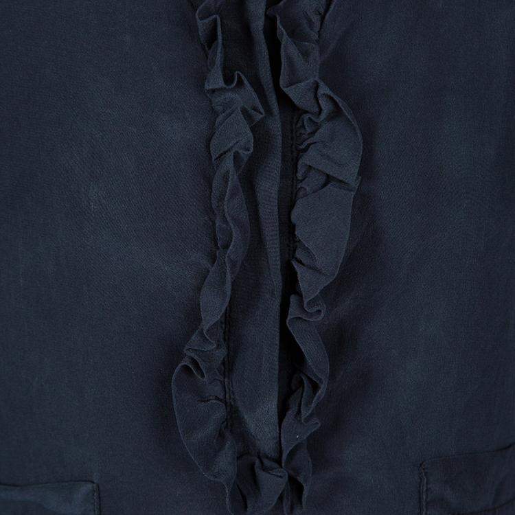 Pre Owned Marni Navy Blue Silk Ruffle Trim Detail Long Sleeve Dress 6 Yrs