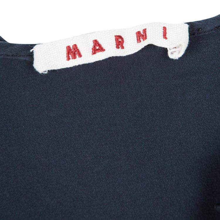 Pre Owned Marni Navy Blue Silk Ruffle Trim Detail Long Sleeve Dress 6 Yrs