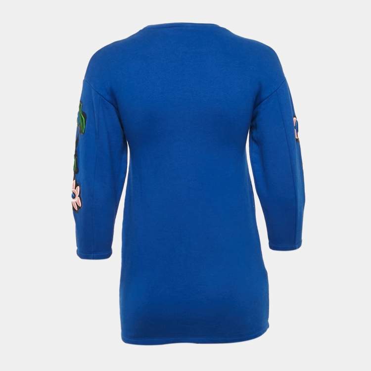 Pre Owned Marni Blue Floral Embroidered Cotton Knit Dress 8 Yrs