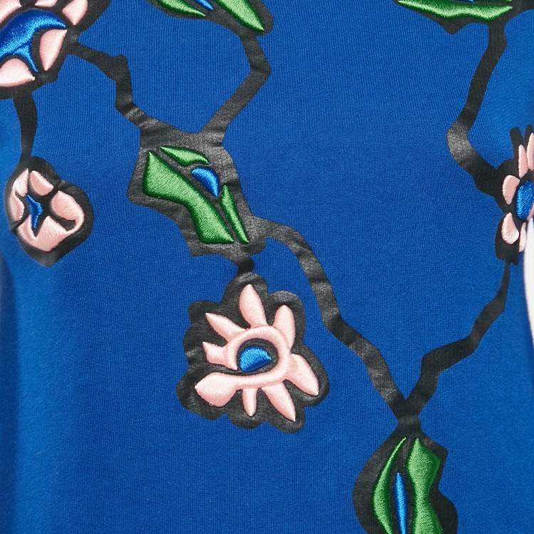 Pre Owned Marni Blue Floral Embroidered Cotton Knit Dress 8 Yrs