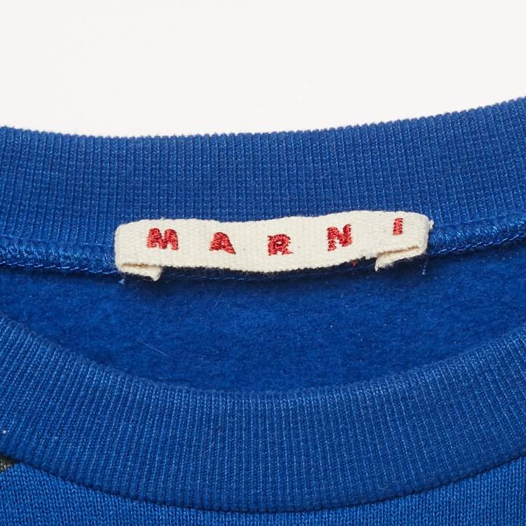 Pre Owned Marni Blue Floral Embroidered Cotton Knit Dress 8 Yrs