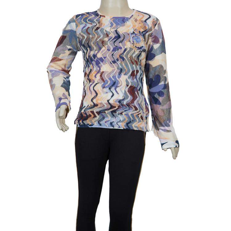 Pre Owned Missoni Multicolor Mesh Applique Long Sleeve T-Shirt 8 Yrs