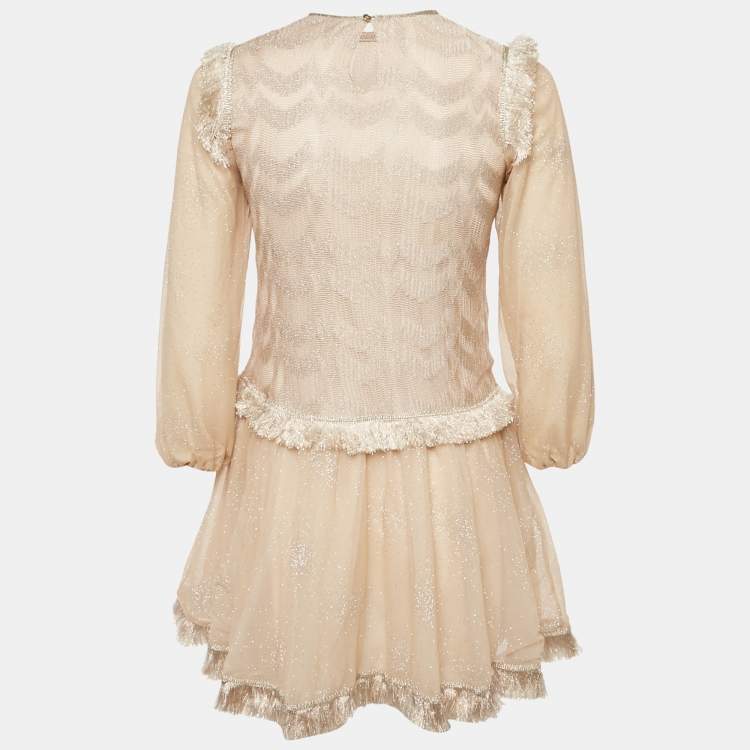 Pre Owned Missoni Kids Beige Lurex Knit and Tulle Dress 10Yrs