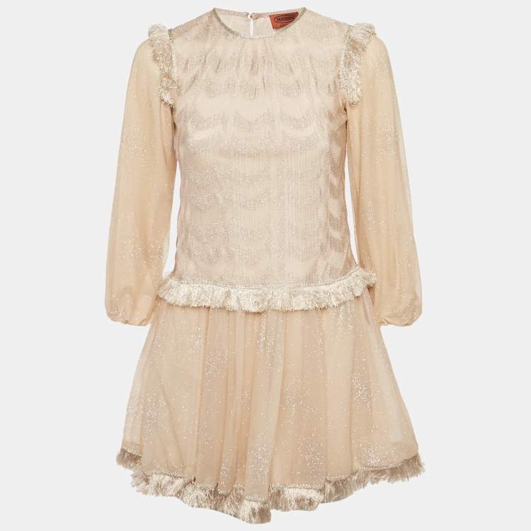 Pre Owned Missoni Kids Beige Lurex Knit and Tulle Dress 10Yrs