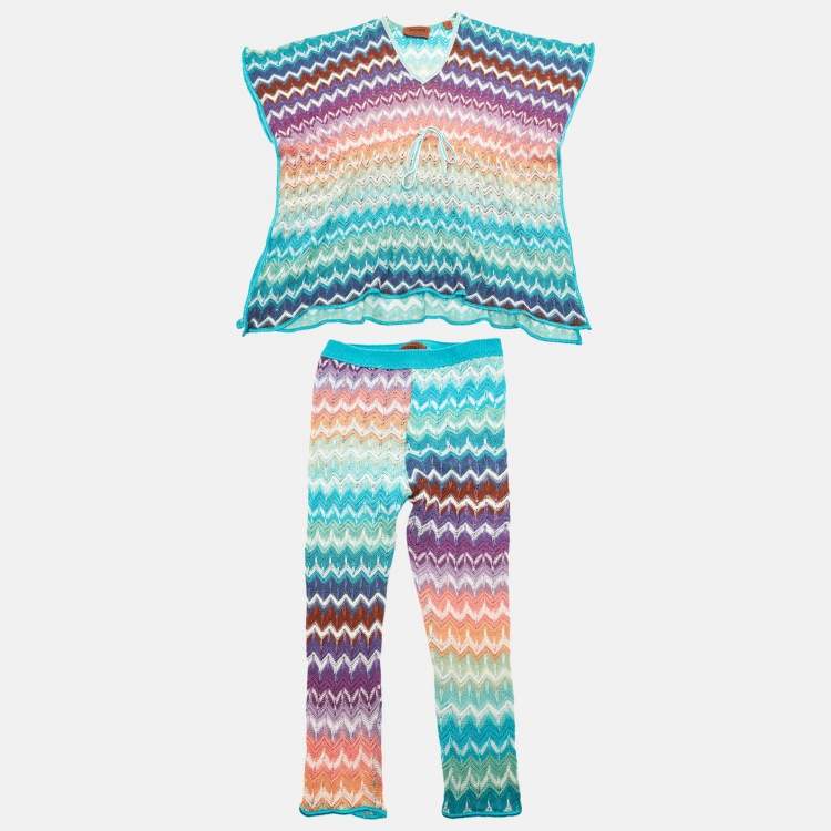 Pre Owned Missoni Blue Zig Zag Knit Top and Pants Set 4Yrs