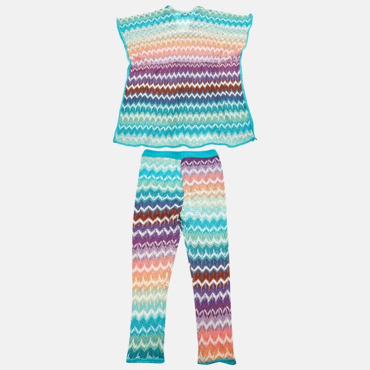 Pre Owned Missoni Blue Zig Zag Knit Top and Pants Set 4Yrs