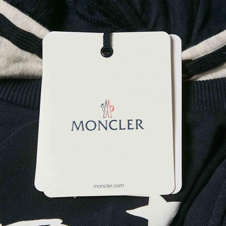 Pre Owned Moncler Kids Navy Blue Printed Cotton Hoodie Sweatshirt 10 Yrs