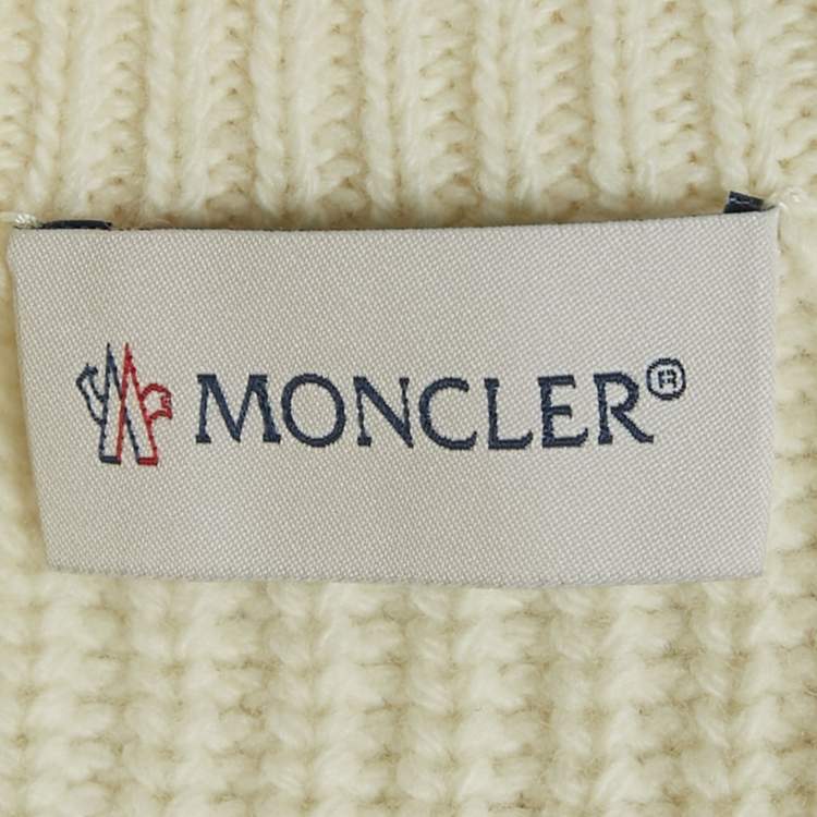 Pre Owned Moncler Kids Ivory Nylon and Rib Knit Down Cardigan Jacket  12 Yrs