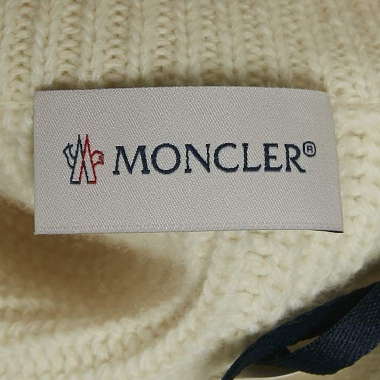 Pre Owned Moncler Kids Ivory Nylon and Rib Knit Down Cardigan Jacket 8 Yrs